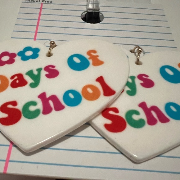 White Heart 100 Days of School Earrings - Picture 3 of 6